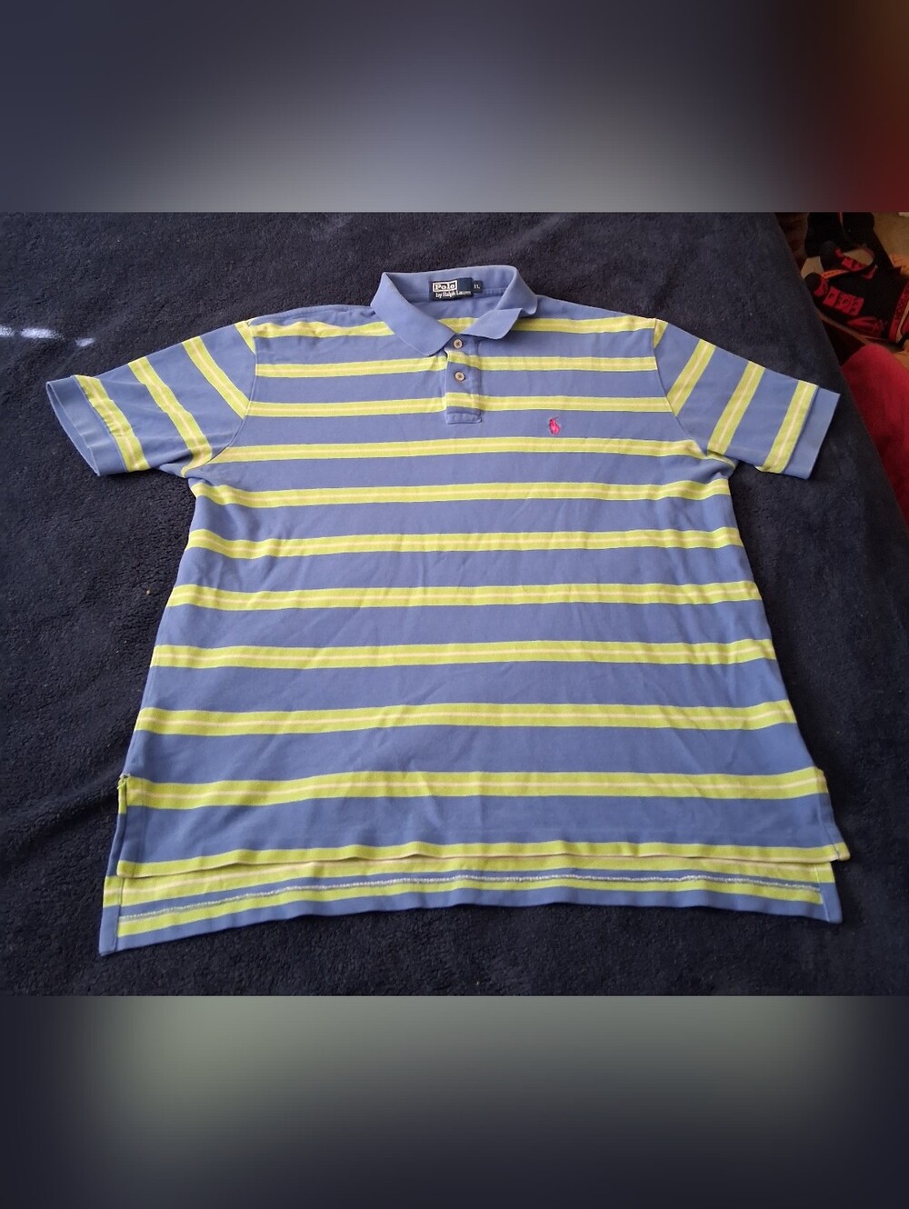 Polo Ralph Lauren SIZE XL Blue W/ lime green stripes. Vinrage 90s Preppy